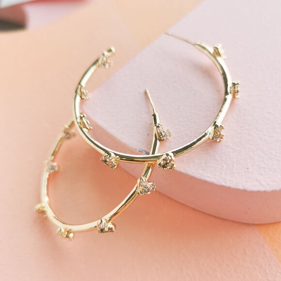 Alicia Bonnie - Isabella Hearts Clear Zirconia Gold Hoop Earrings - NEW - Picture 1 of 3